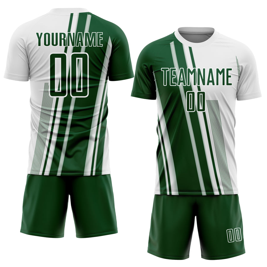 Custom White Green Lines Sports Sublimation Soccer Uniform Jersey