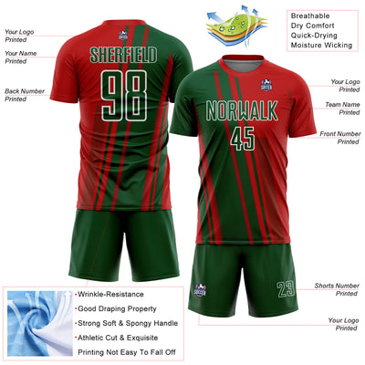 Custom Red Green-White Lines Sports Sublimation Soccer Uniform Jersey