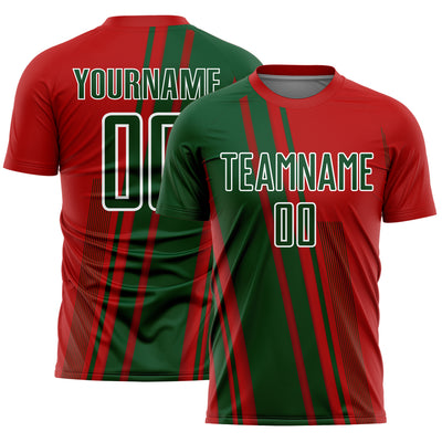 Custom Red Green-White Lines Sports Sublimation Soccer Uniform Jersey