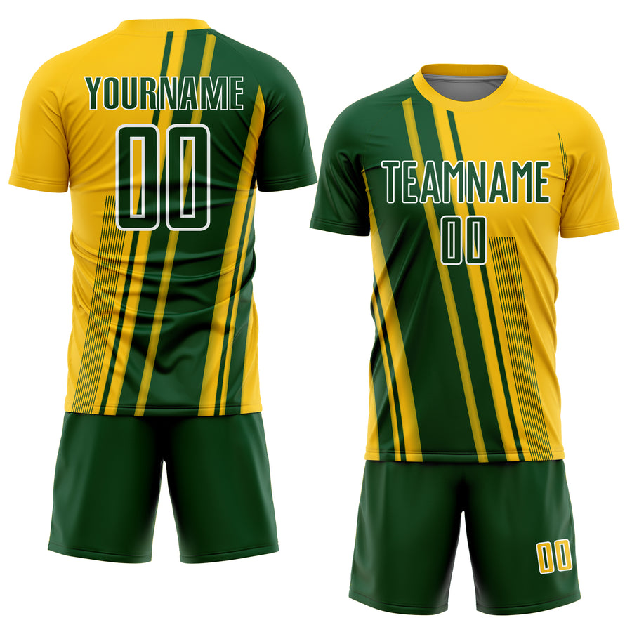 Custom Yellow Green-White Lines Sports Sublimation Soccer Uniform Jersey