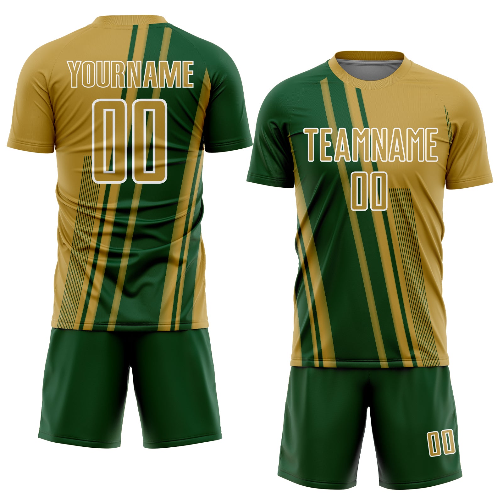 Custom Old Gold Green-White Lines Sports Sublimation Soccer Uniform Jersey