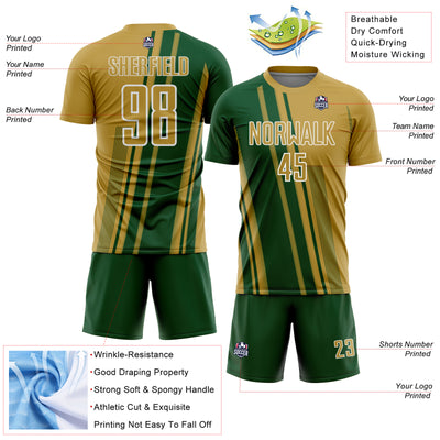 Custom Old Gold Green-White Lines Sports Sublimation Soccer Uniform Jersey