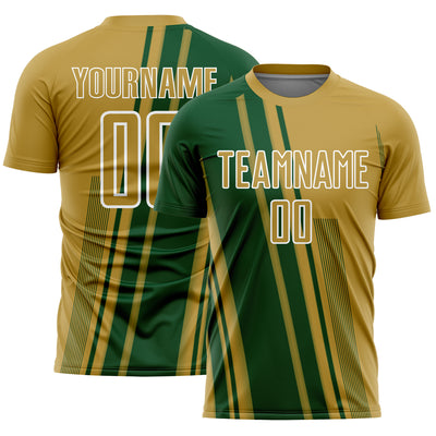 Custom Old Gold Green-White Lines Sports Sublimation Soccer Uniform Jersey