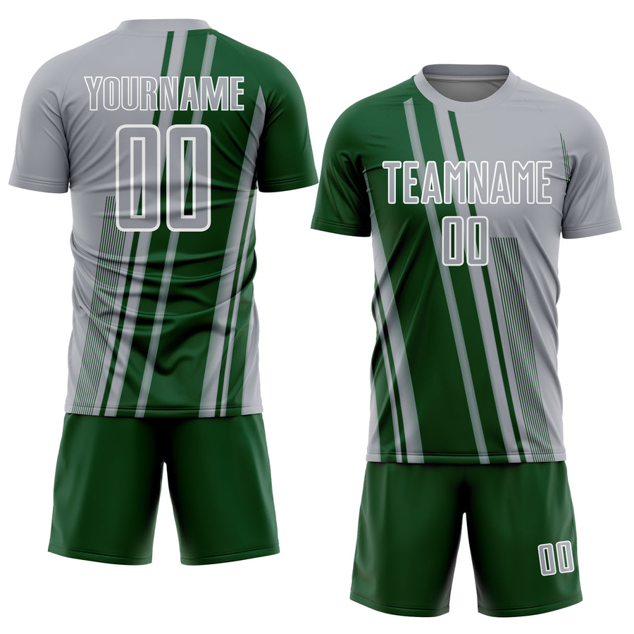 Custom Gray Green-White Lines Sports Sublimation Soccer Uniform Jersey