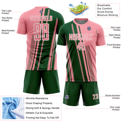 Custom Medium Pink Green-White Lines Sports Sublimation Soccer Uniform Jersey