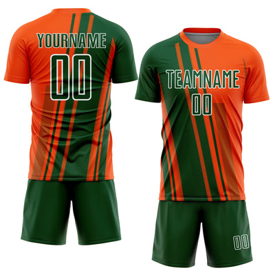Custom Orange Green-White Lines Sports Sublimation Soccer Uniform Jersey