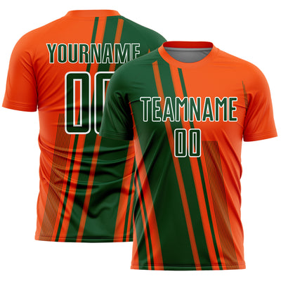 Custom Orange Green-White Lines Sports Sublimation Soccer Uniform Jersey