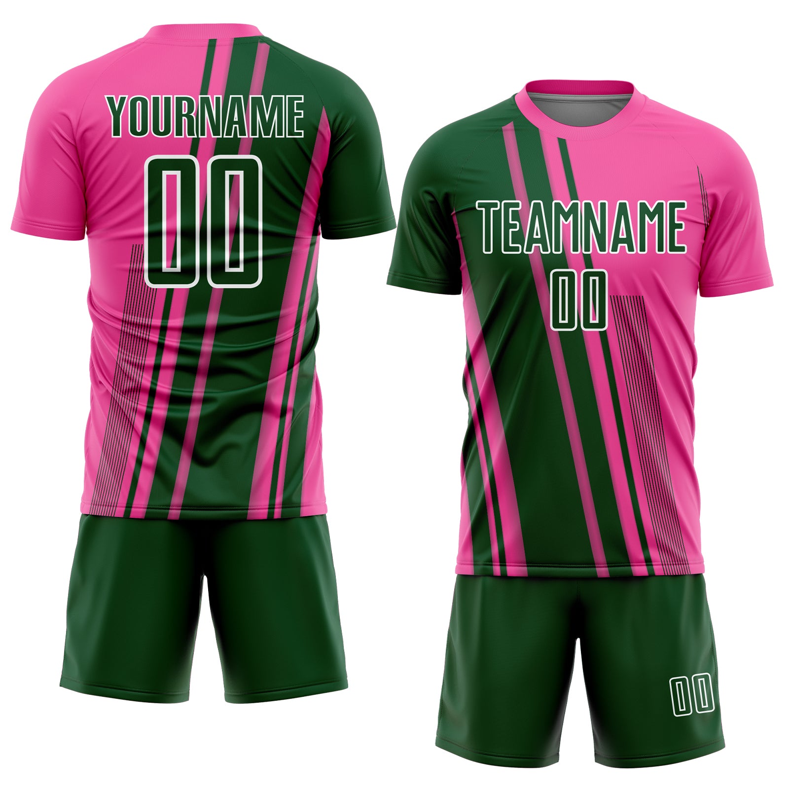 Custom Pink Green-White Lines Sports Sublimation Soccer Uniform Jersey