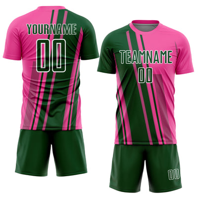 Custom Pink Green-White Lines Sports Sublimation Soccer Uniform Jersey