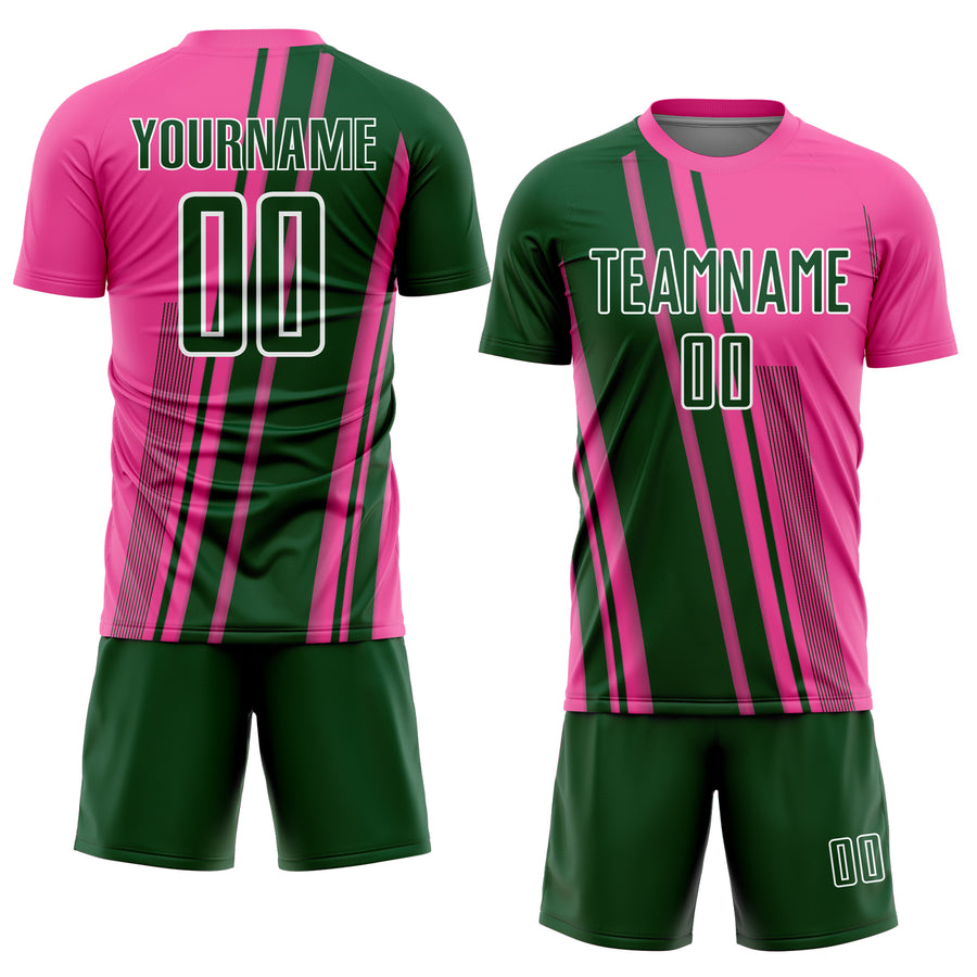 Custom Pink Green-White Lines Sports Sublimation Soccer Uniform Jersey