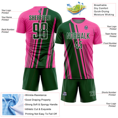 Custom Pink Green-White Lines Sports Sublimation Soccer Uniform Jersey