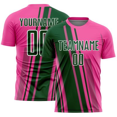 Custom Pink Green-White Lines Sports Sublimation Soccer Uniform Jersey