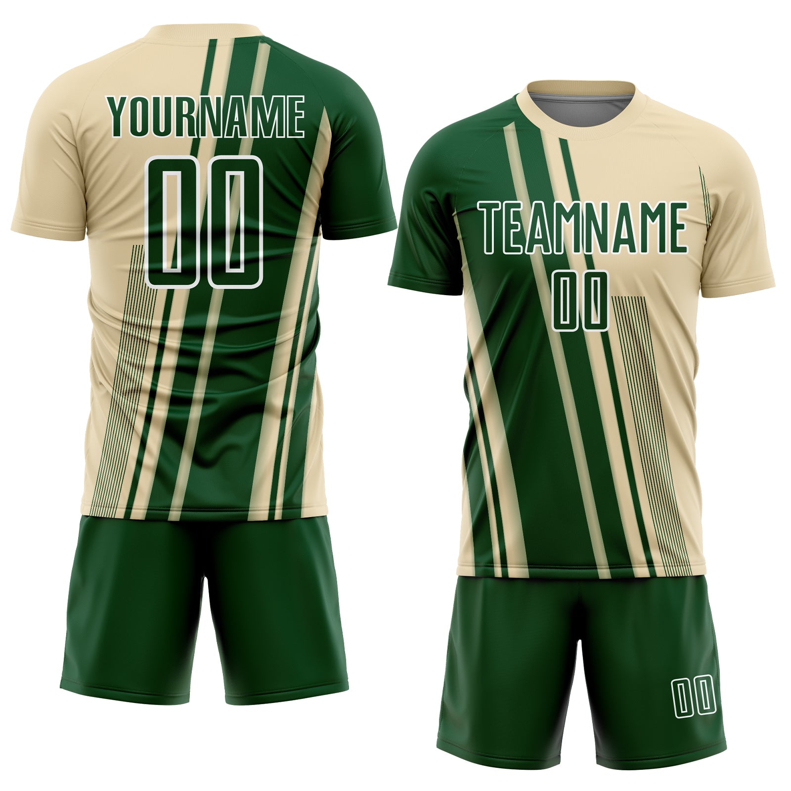 Custom Cream Green-White Lines Sports Sublimation Soccer Uniform Jersey