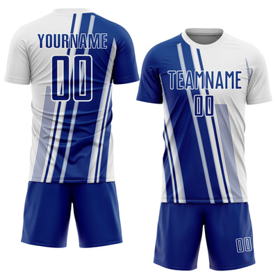 Custom White Royal Lines Sports Sublimation Soccer Uniform Jersey