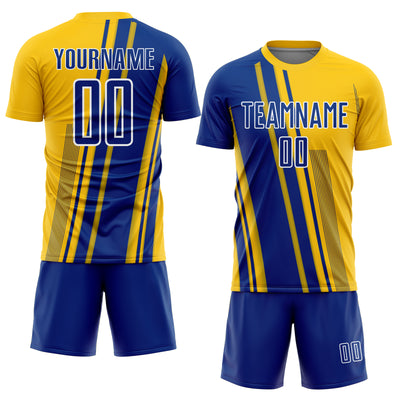 Custom Yellow Royal-White Lines Sports Sublimation Soccer Uniform Jersey