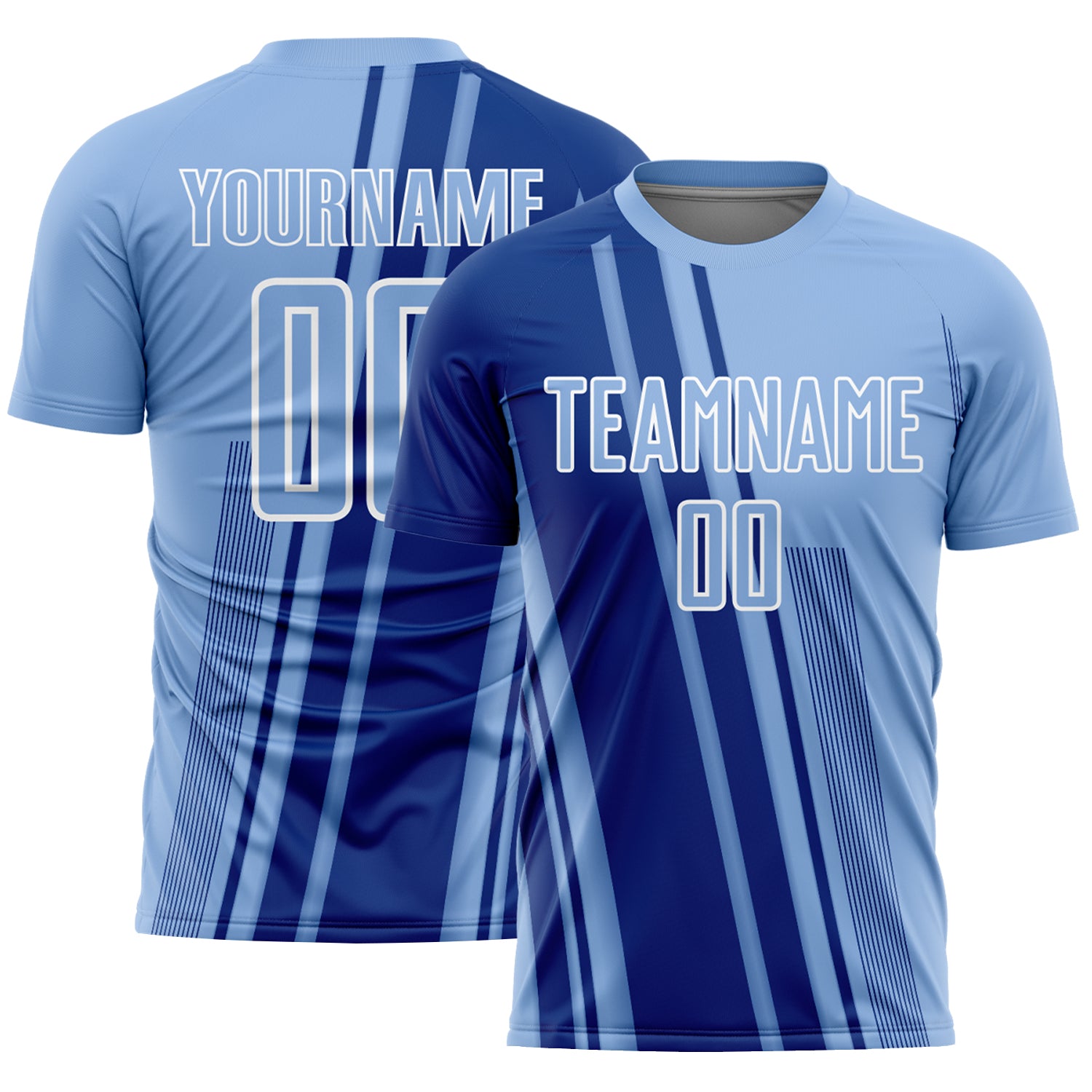 Custom Light Blue Royal-White Lines Sports Sublimation Soccer Uniform Jersey