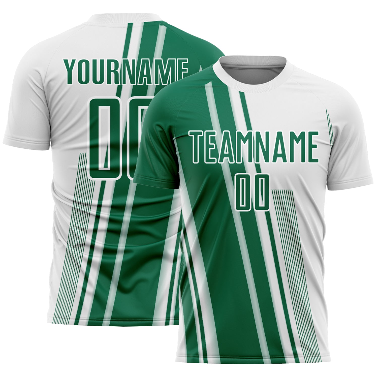 Custom White Kelly Green Lines Sports Sublimation Soccer Uniform Jersey