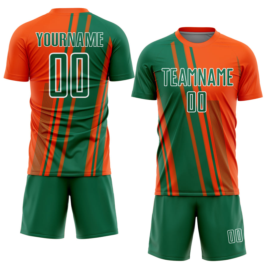 Custom Orange Kelly Green-White Lines Sports Sublimation Soccer Uniform Jersey