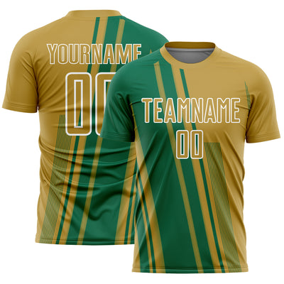 Custom Old Gold Kelly Green-White Lines Sports Sublimation Soccer Uniform Jersey