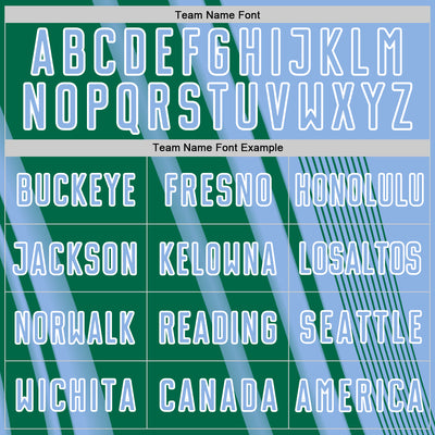 Custom Light Blue Kelly Green-White Lines Sports Sublimation Soccer Uniform Jersey