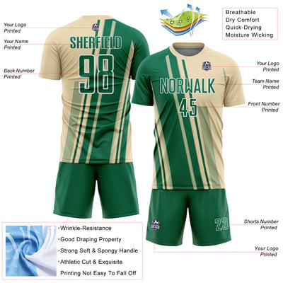 Custom Cream Kelly Green-White Lines Sports Sublimation Soccer Uniform Jersey