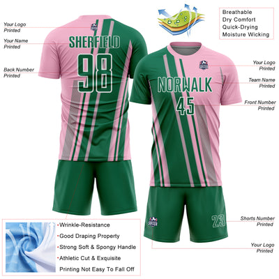 Custom Light Pink Kelly Green-White Lines Sports Sublimation Soccer Uniform Jersey
