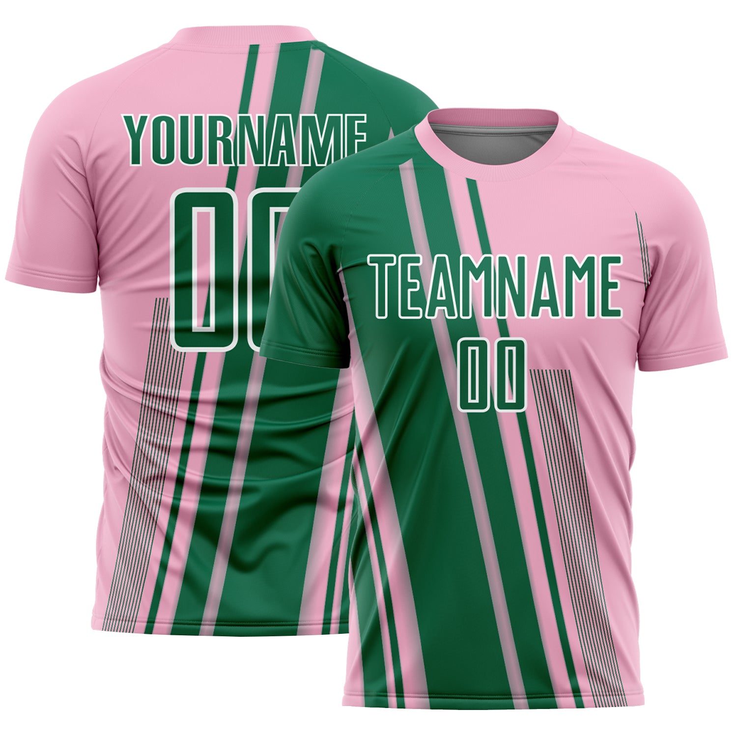 Custom Light Pink Kelly Green-White Lines Sports Sublimation Soccer Uniform Jersey