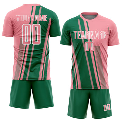 Custom Medium Pink Kelly Green-White Lines Sports Sublimation Soccer Uniform Jersey