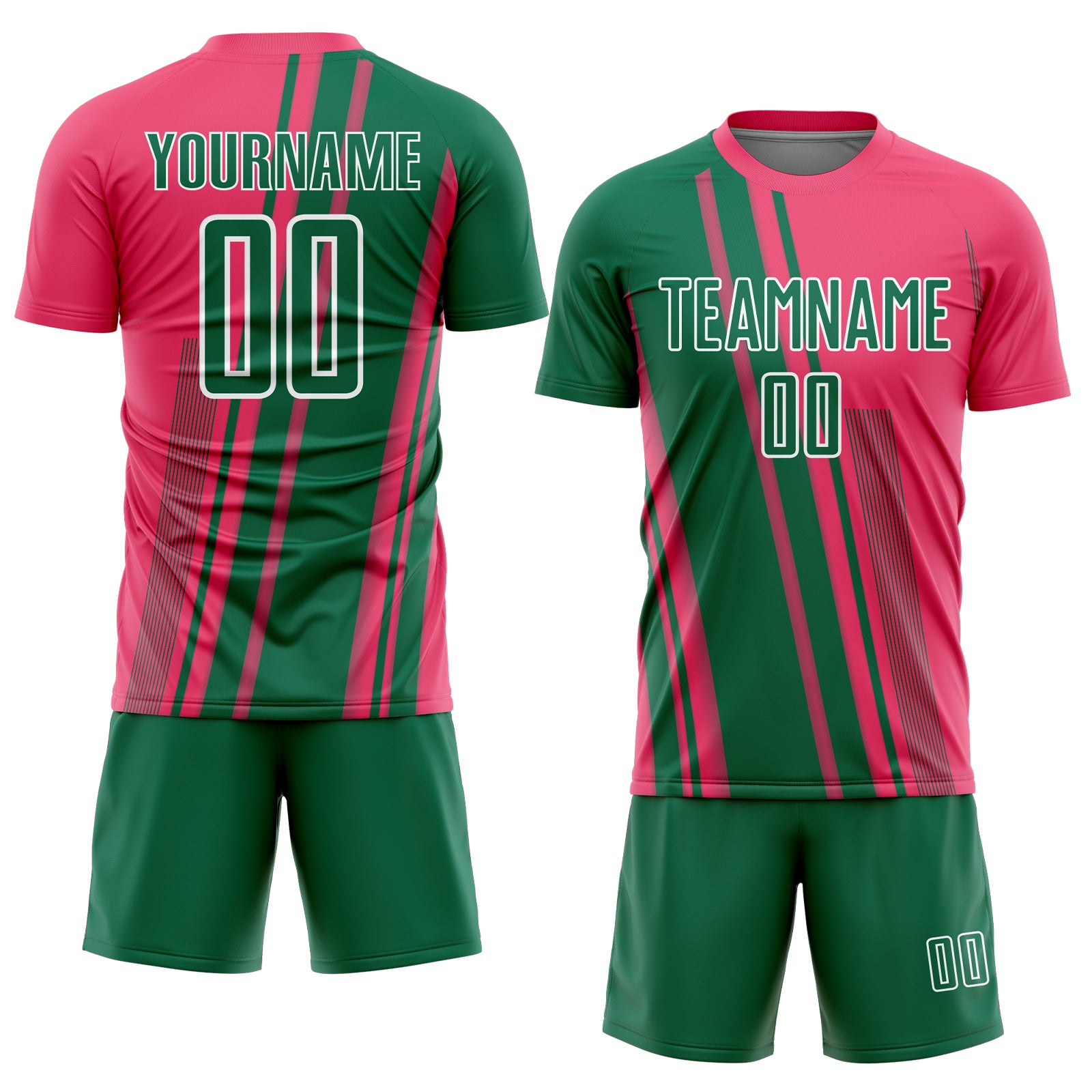 Custom Neon Pink Kelly Green-White Lines Sports Sublimation Soccer Uniform Jersey