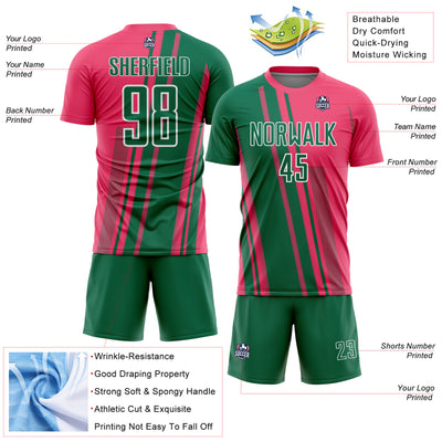 Custom Neon Pink Kelly Green-White Lines Sports Sublimation Soccer Uniform Jersey