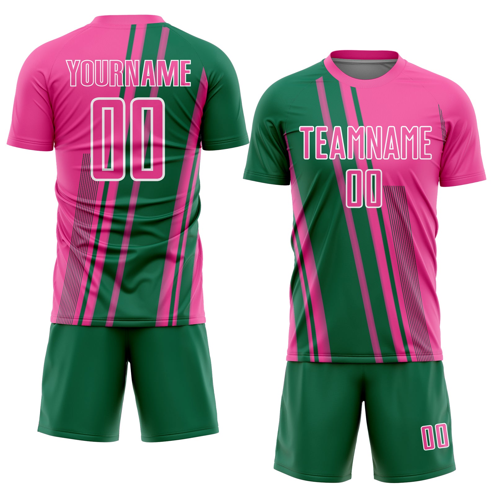 Custom Pink Kelly Green-White Lines Sports Sublimation Soccer Uniform Jersey