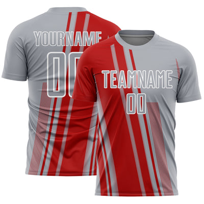 Custom Gray Red-White Lines Sports Sublimation Soccer Uniform Jersey