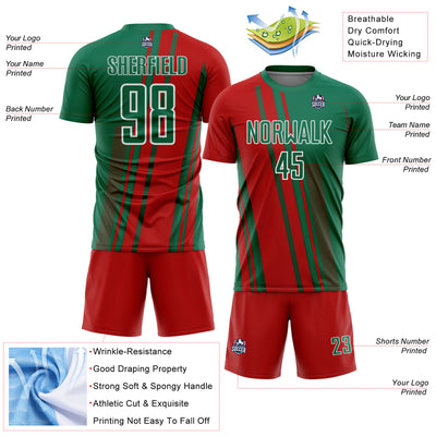 Custom Kelly Green Red-White Lines Sports Sublimation Soccer Uniform Jersey
