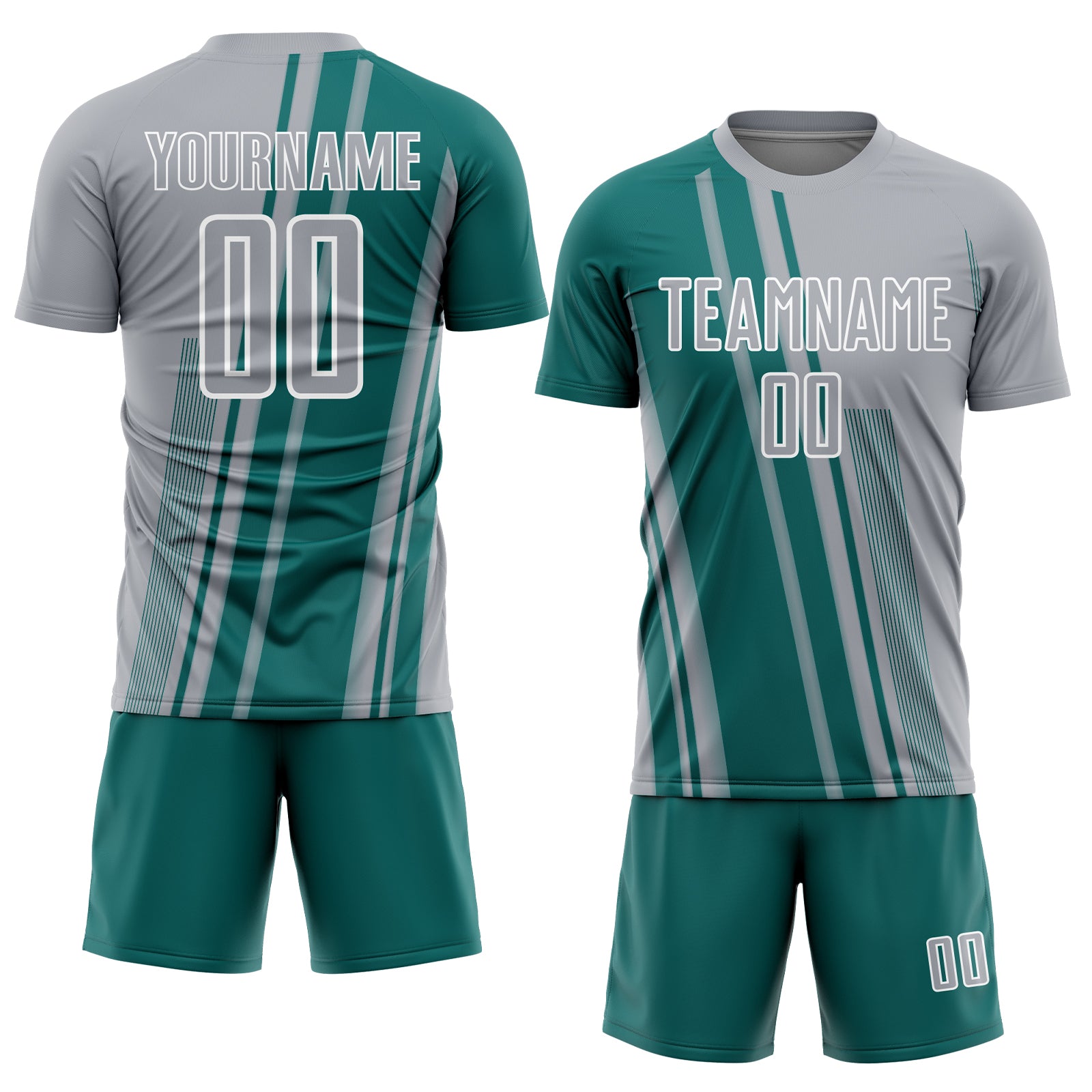 Custom Gray Teal-White Lines Sports Sublimation Soccer Uniform Jersey