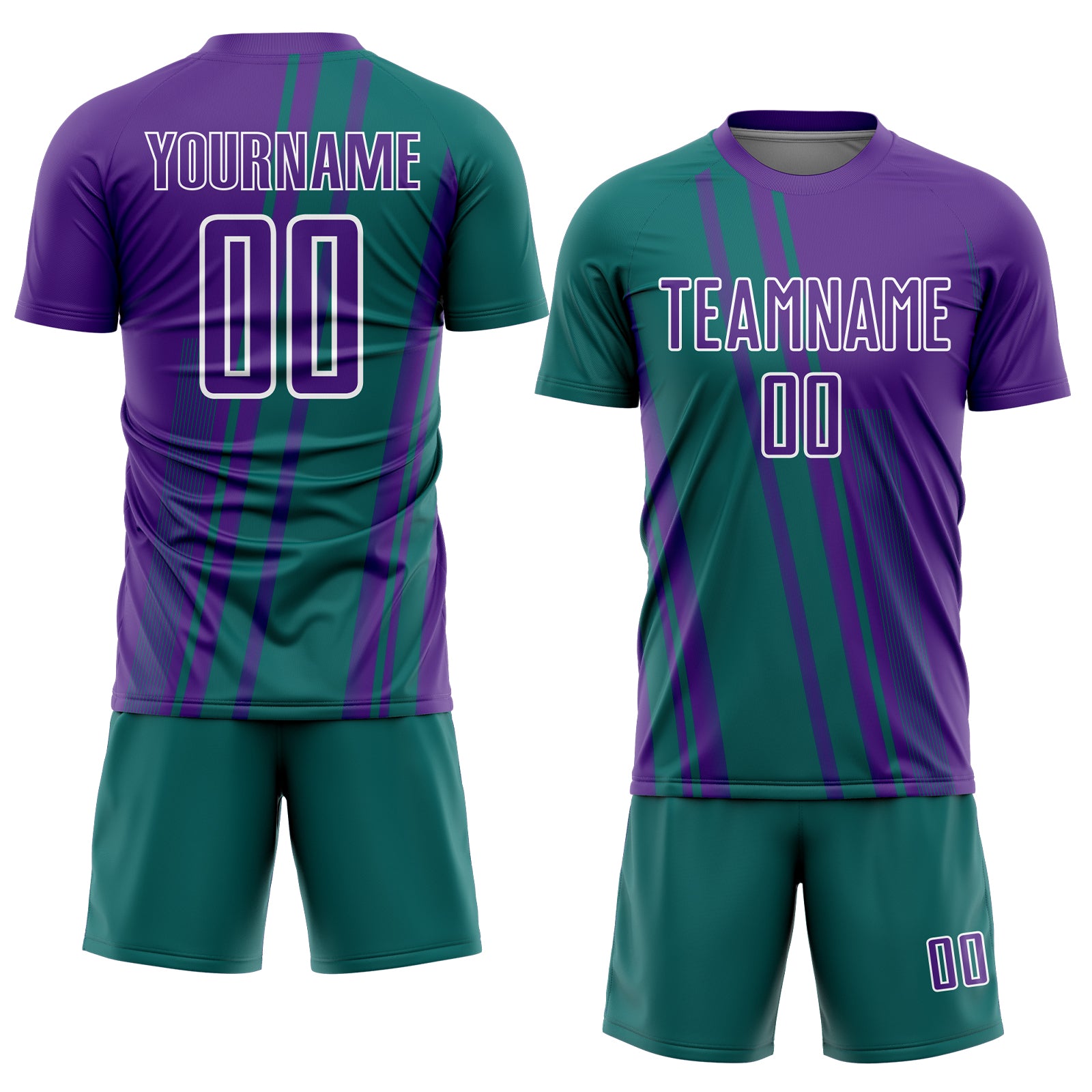 Custom Purple Teal-White Lines Sports Sublimation Soccer Uniform Jersey