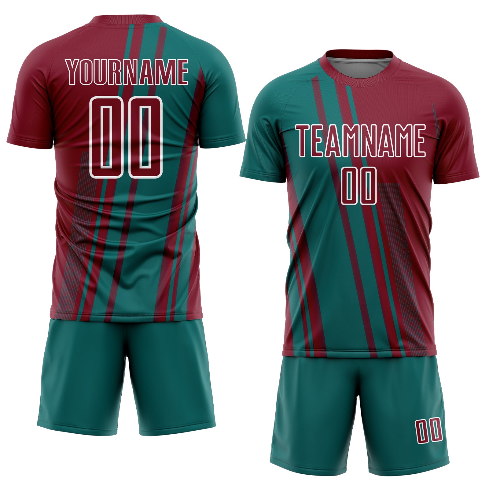 Custom Crimson Teal-White Lines Sports Sublimation Soccer Uniform Jersey