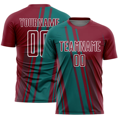 Custom Crimson Teal-White Lines Sports Sublimation Soccer Uniform Jersey