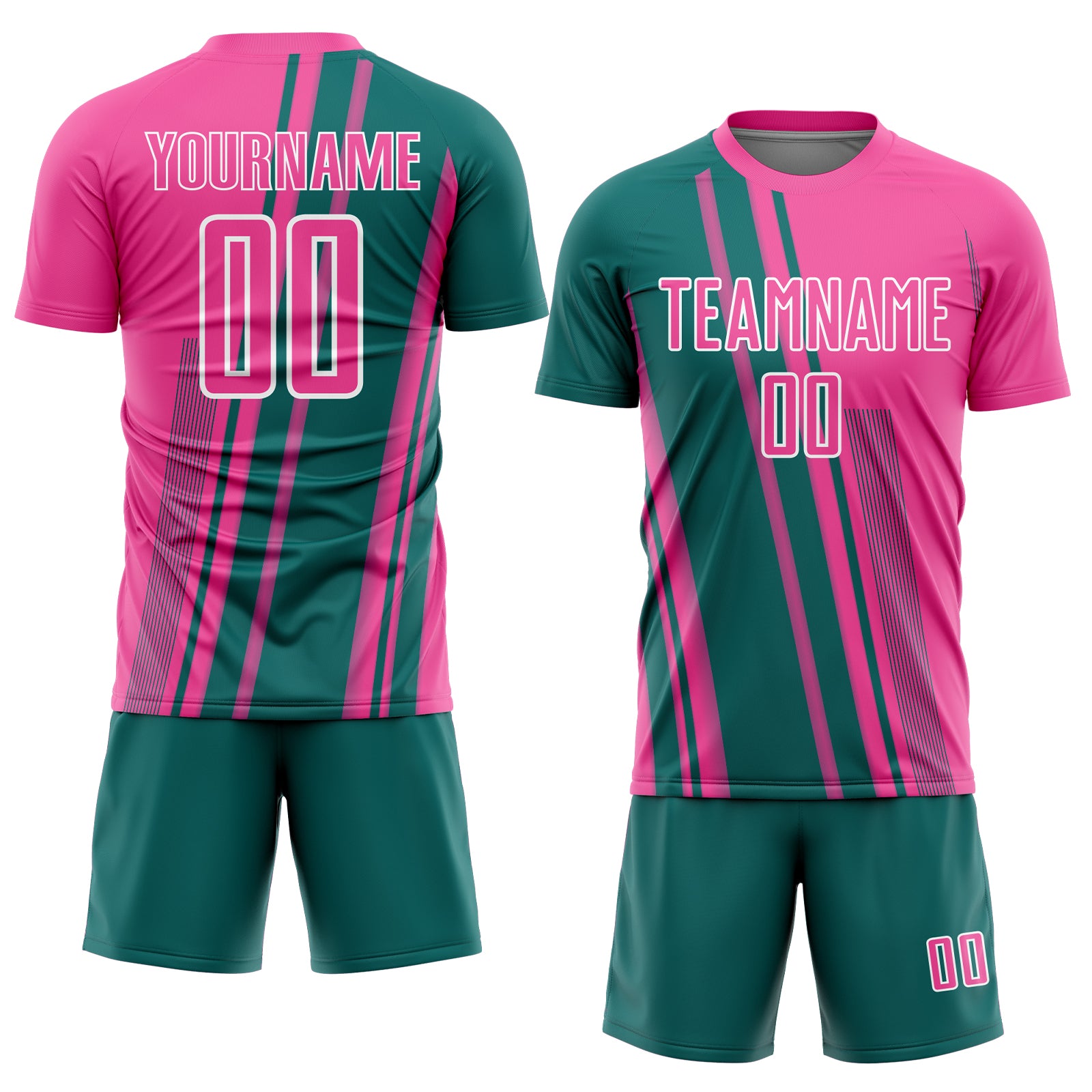 Custom Pink Teal-White Lines Sports Sublimation Soccer Uniform Jersey