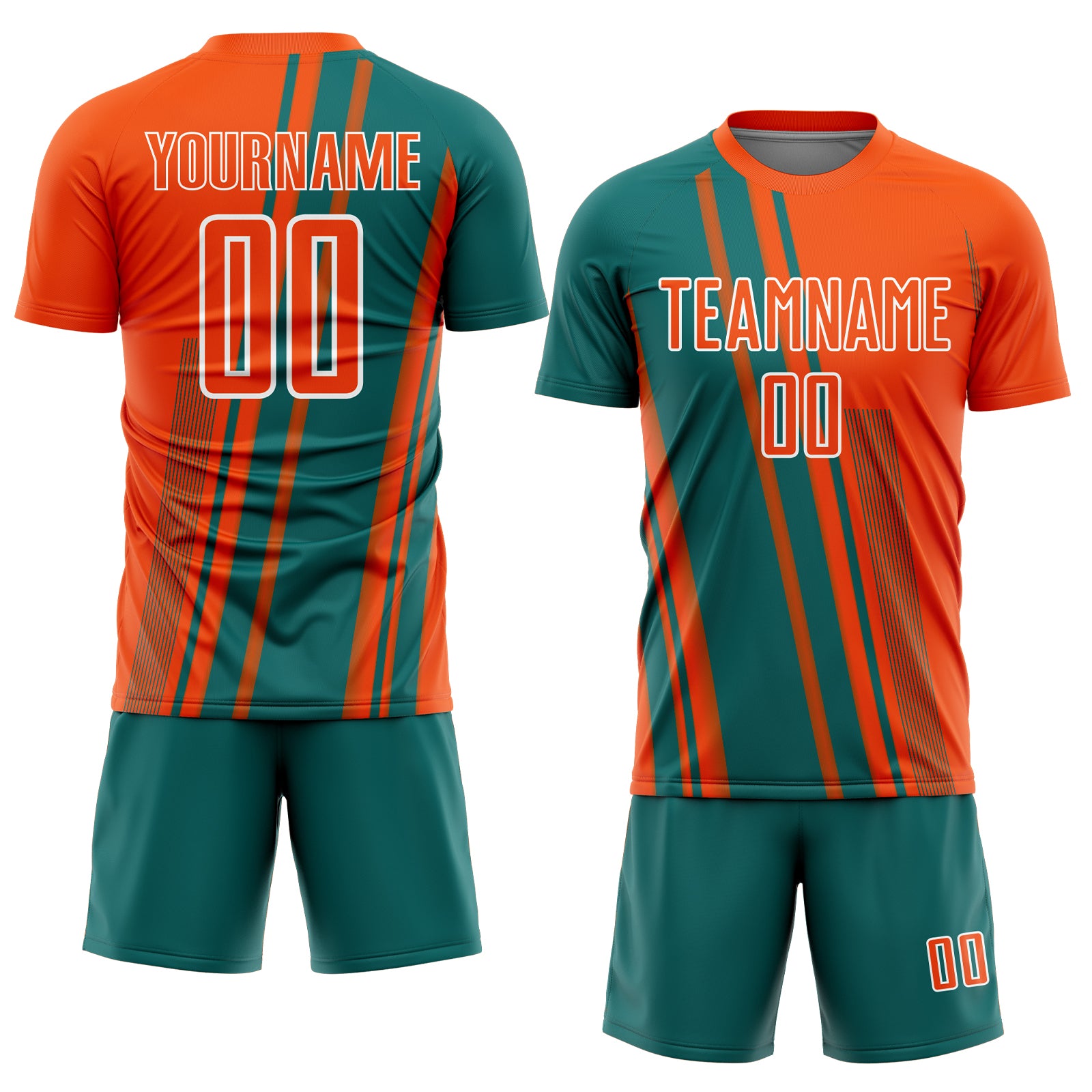 Custom Orange Teal-White Lines Sports Sublimation Soccer Uniform Jersey