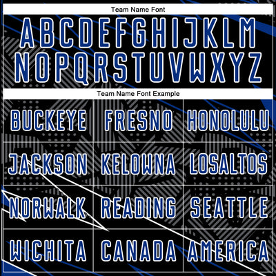 Custom Black Royal-White Lines Sports Sublimation Soccer Uniform Jersey