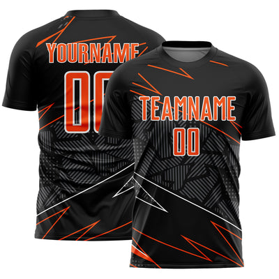 Custom Black Orange-White Lines Sports Sublimation Soccer Uniform Jersey