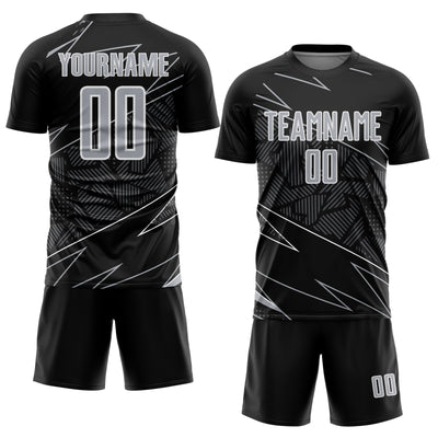 Custom Black Gray-White Lines Sports Sublimation Soccer Uniform Jersey