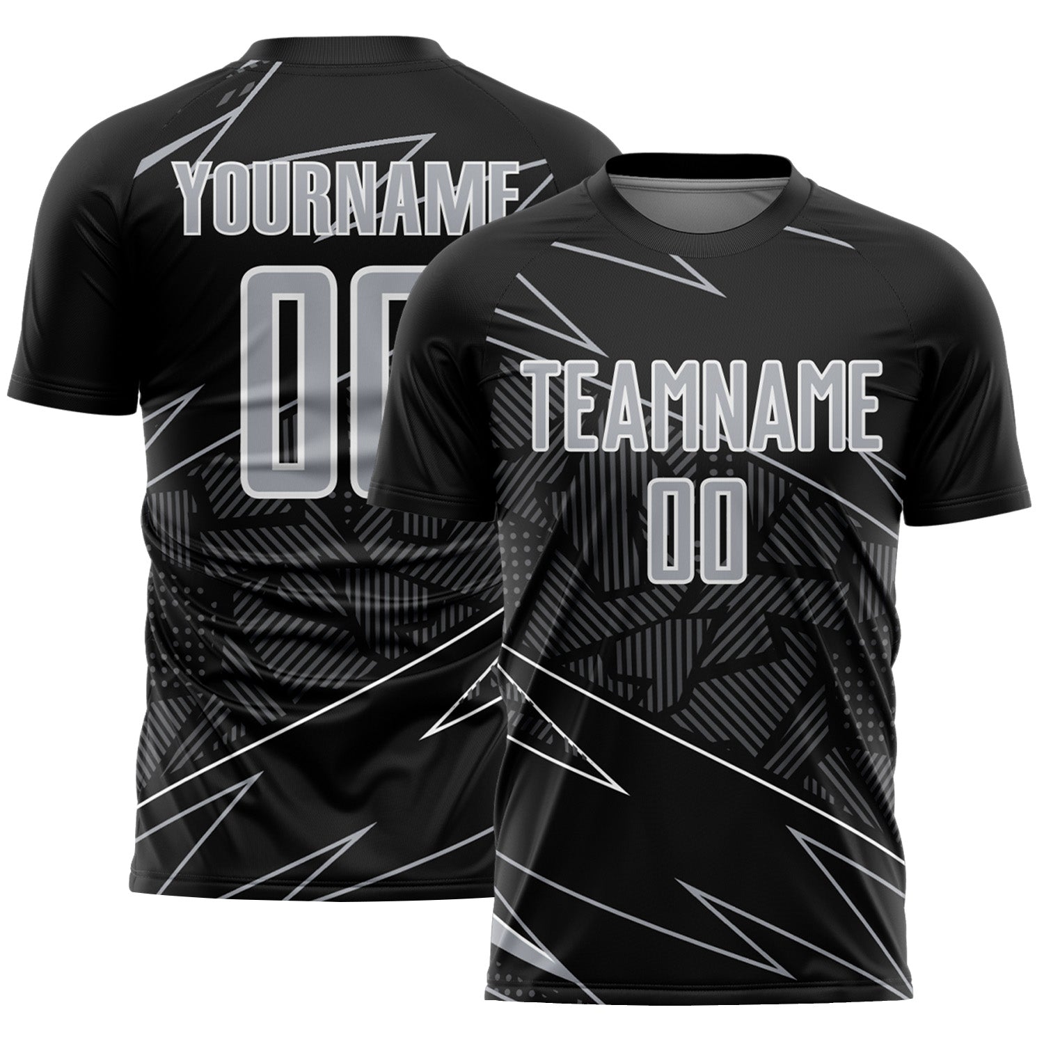 Custom Black Gray-White Lines Sports Sublimation Soccer Uniform Jersey