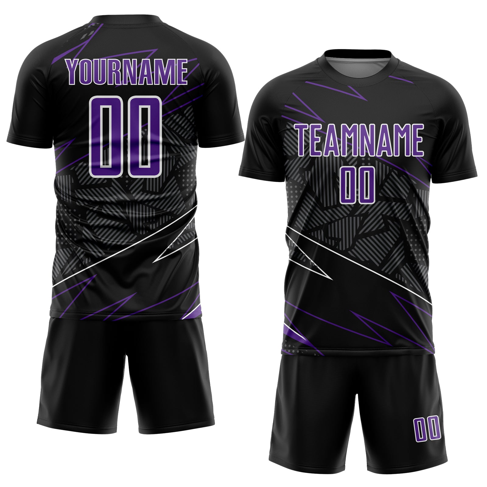 Custom Black Purple-White Lines Sports Sublimation Soccer Uniform Jersey