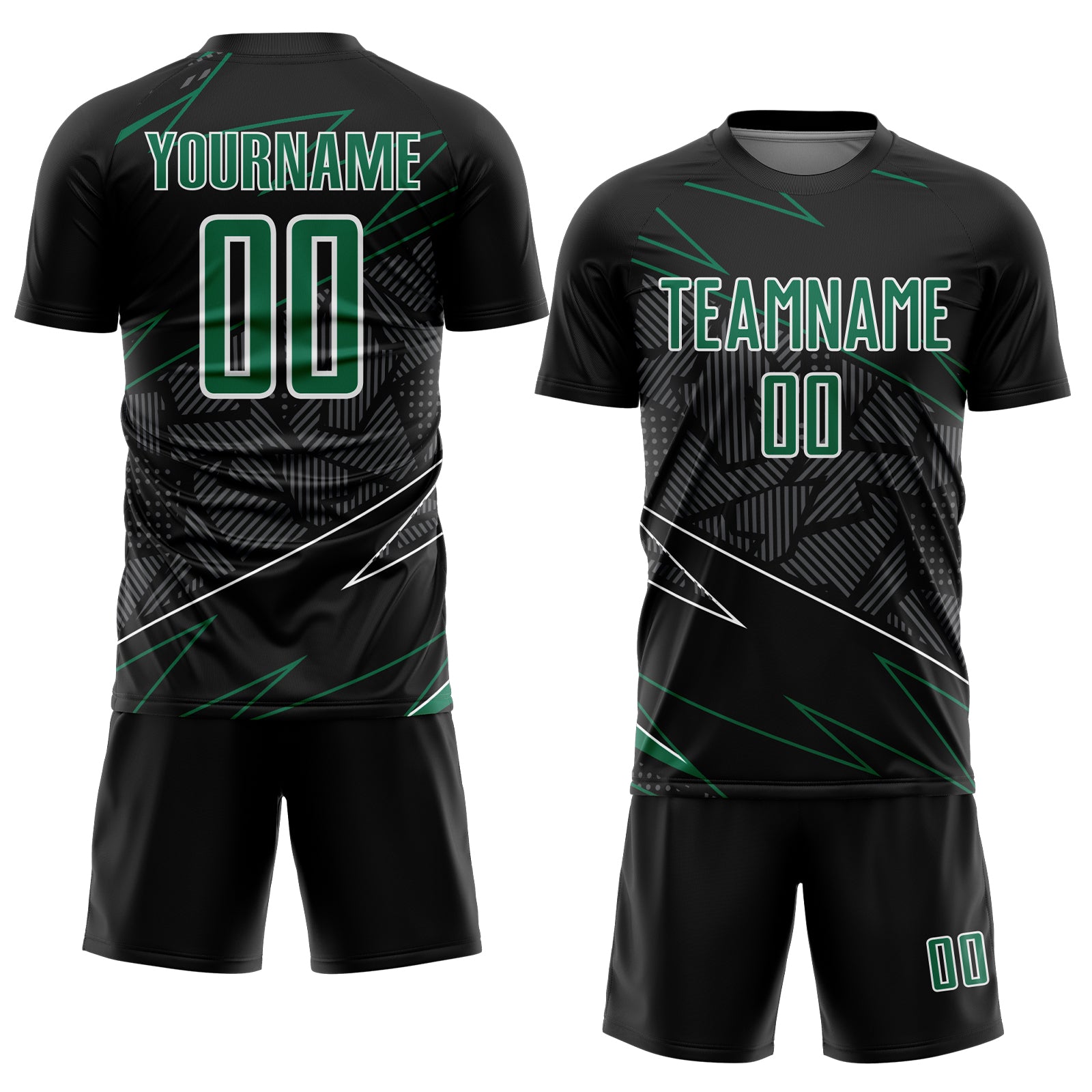 Custom Black Kelly Green-White Lines Sports Sublimation Soccer Uniform Jersey