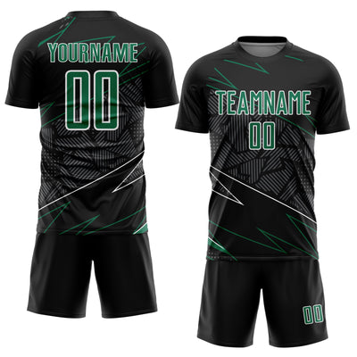 Custom Black Kelly Green-White Lines Sports Sublimation Soccer Uniform Jersey