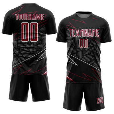 Custom Black Crimson-White Lines Sports Sublimation Soccer Uniform Jersey