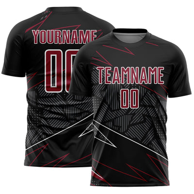 Custom Black Crimson-White Lines Sports Sublimation Soccer Uniform Jersey