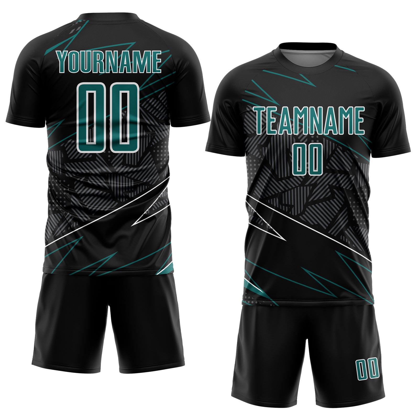 Custom Black Teal-White Lines Sports Sublimation Soccer Uniform Jersey