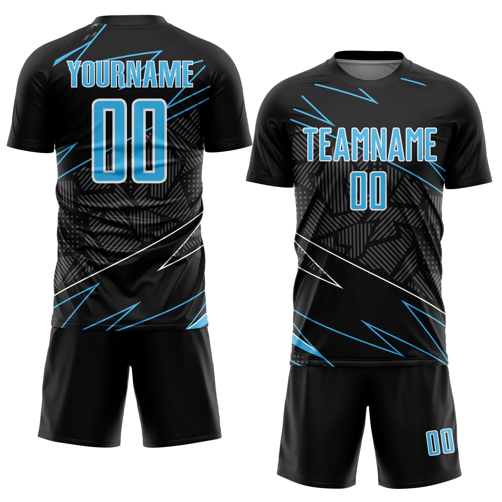 Custom Black Sky Blue-White Lines Sports Sublimation Soccer Uniform Jersey